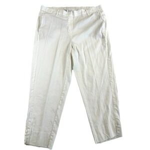 J Jill Pants Womens Ivory Linen Stretch Blend Stretch Pull On Crop Ankle Size XL